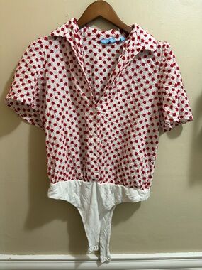Draper James Red & White Short-Sleeve Floral Bodysuit